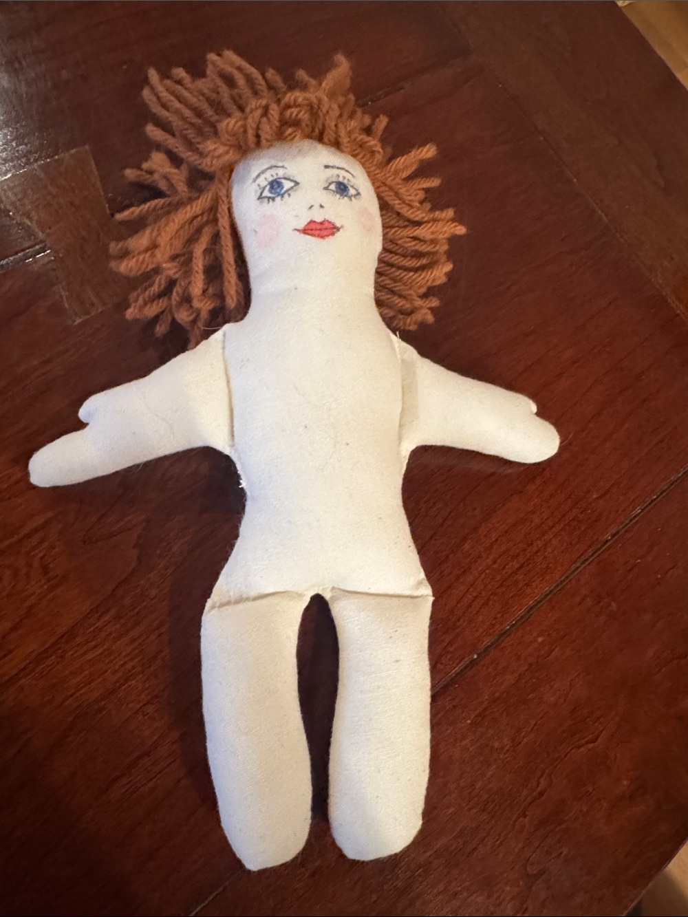 Vintage Handmade Rag Doll with Brown Yarn Hair